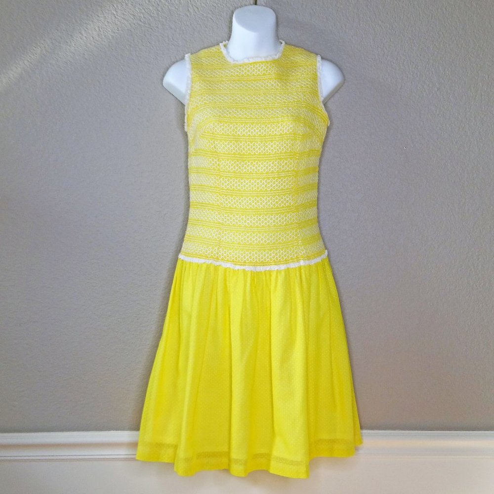 Vintage Gay Gibson Yellow Sleeveless Dress with Smocking c. 1960s Size S